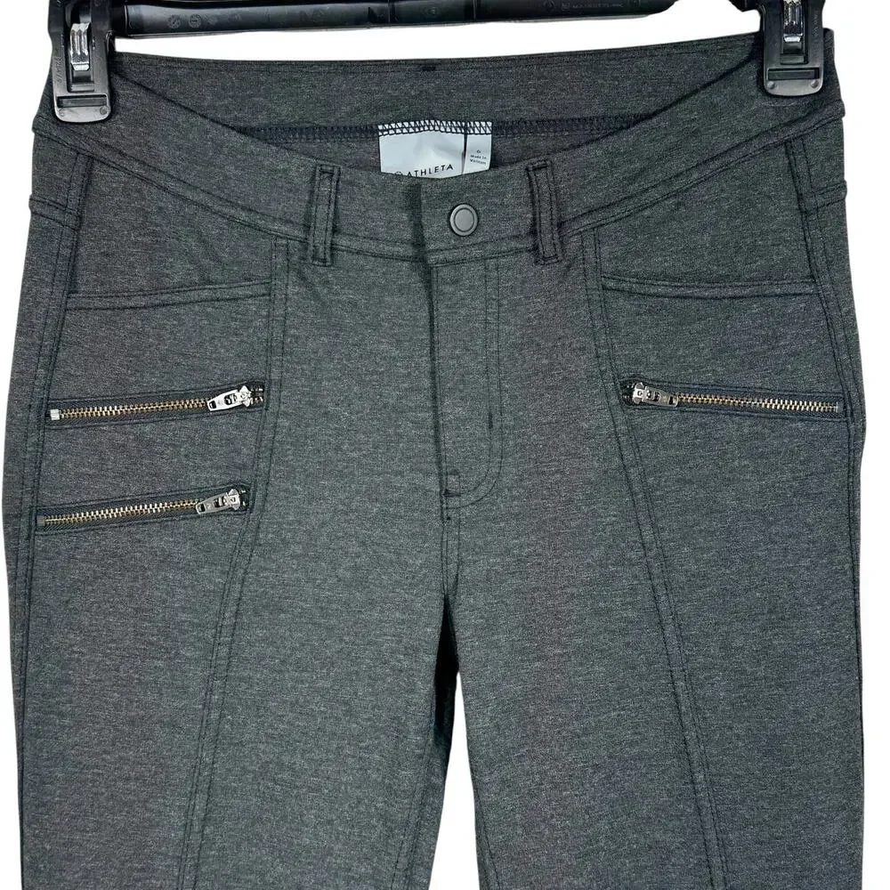 Athleta SZ 6 Ponte Moto 2.0 Pants Mid-Rise Zip-Fly Pocket Stretch Gray Heathered - Picture 2 of 8
